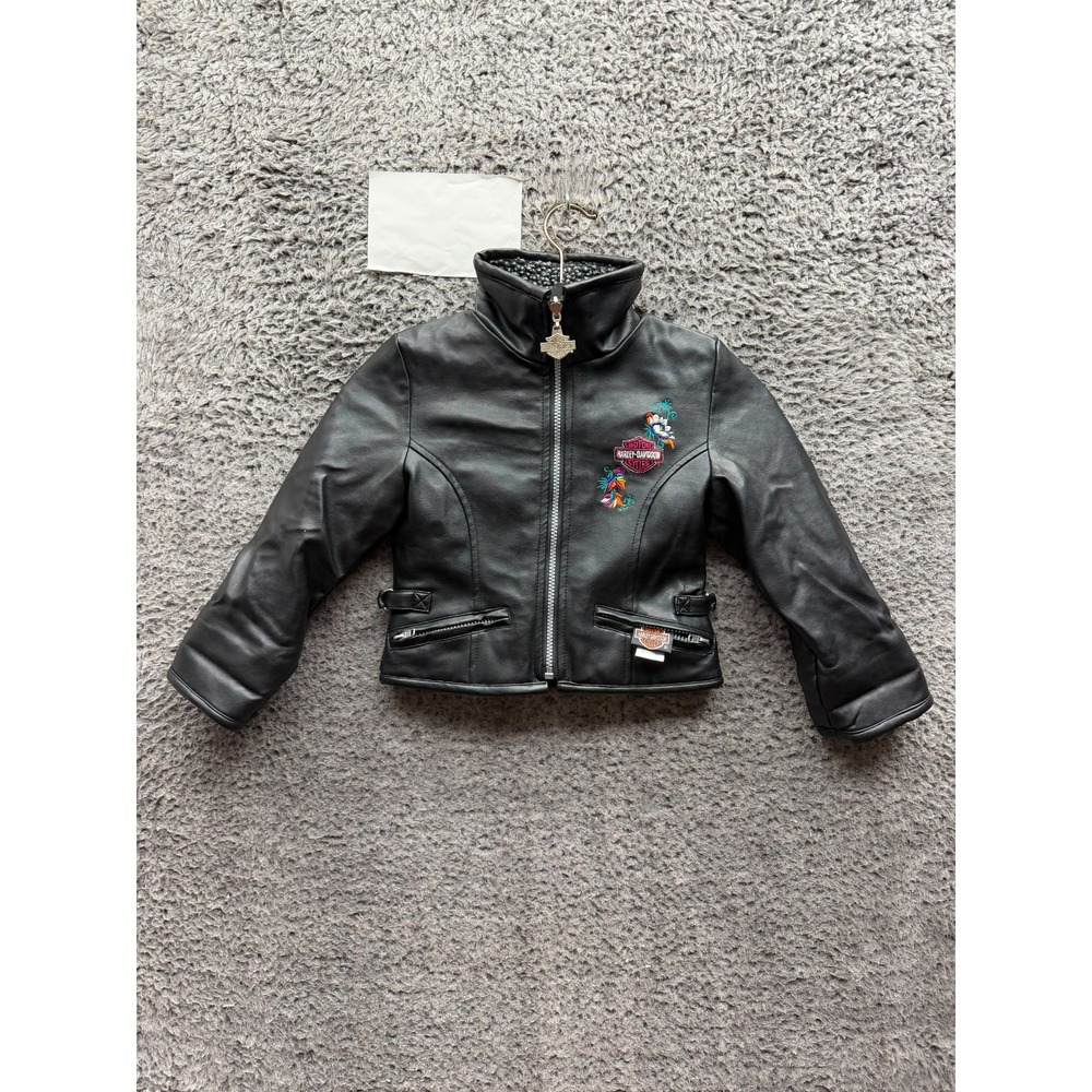 Harley-Davidson Embroidered Faux Leather Motorcycle Jacket Black Toddler Size 4